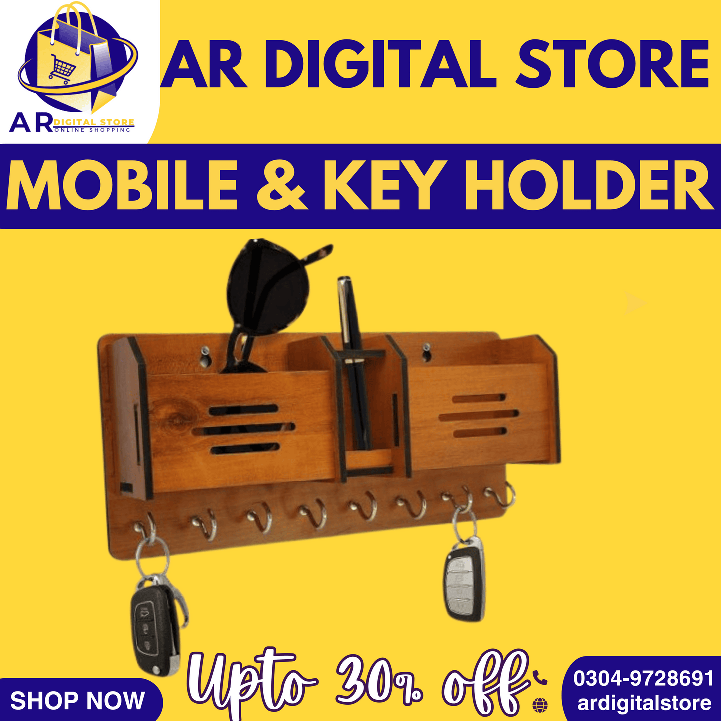 "Handcrafted mobile stand and key organizer for home and office."