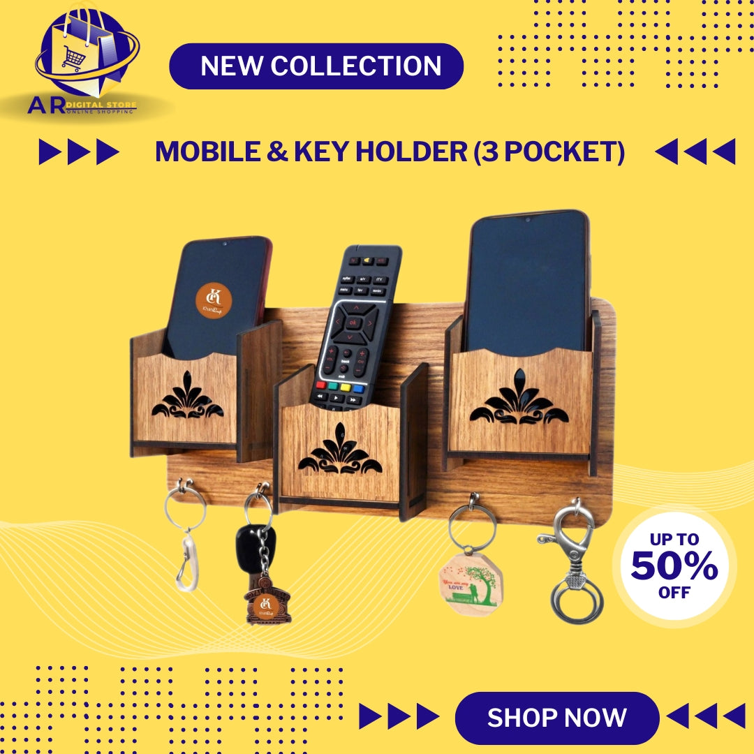 "Handcrafted mobile stand and key organizer for home and office."