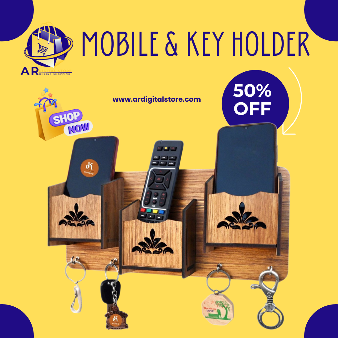 "Handcrafted mobile stand and key organizer for home and office."