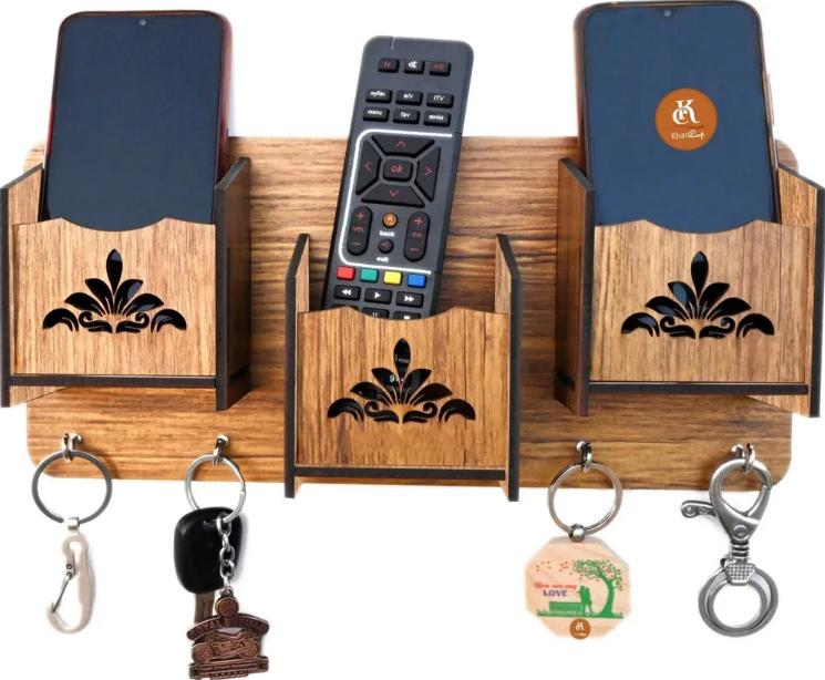 "Handcrafted mobile stand and key organizer for home and office."