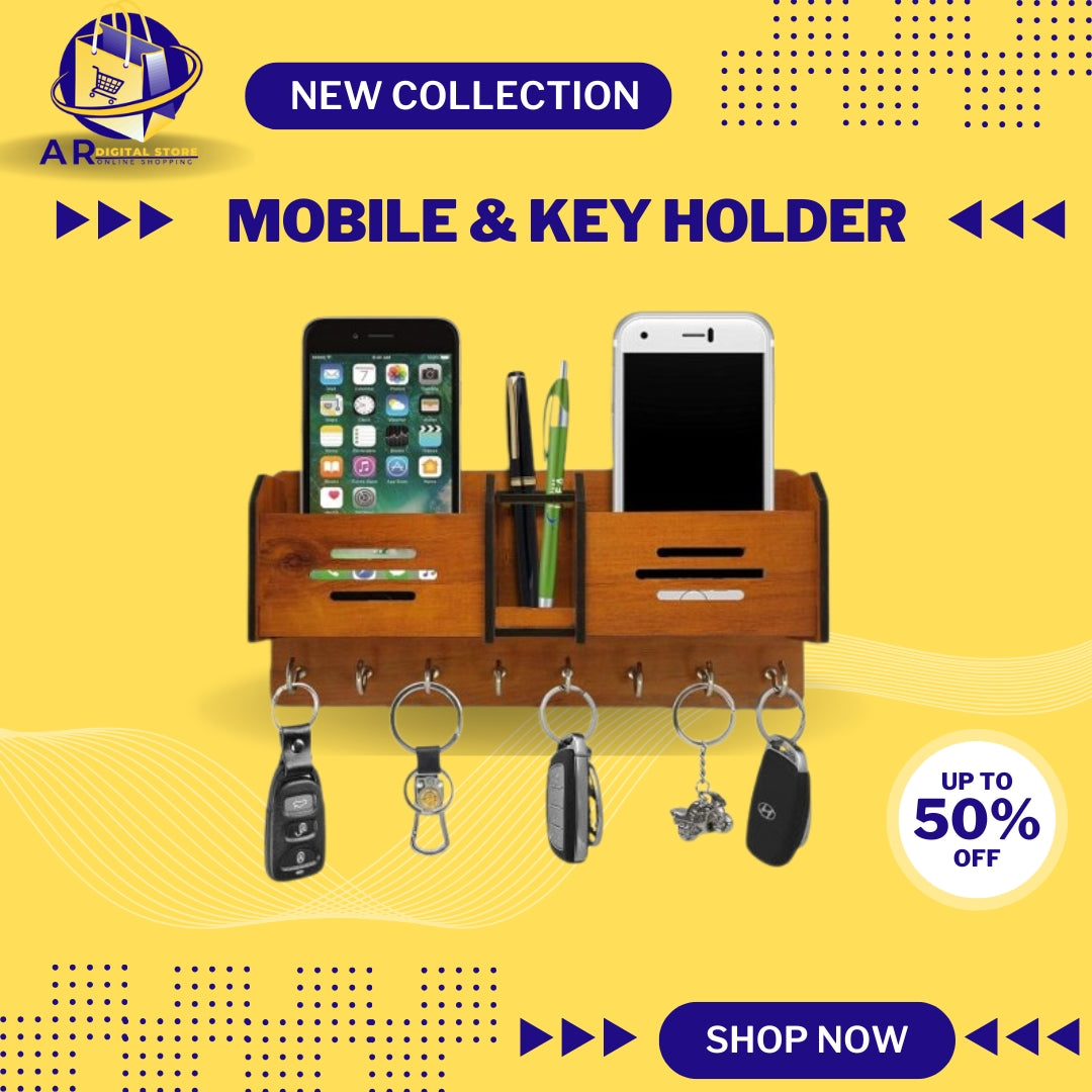 "Handcrafted mobile stand and key organizer for home and office."