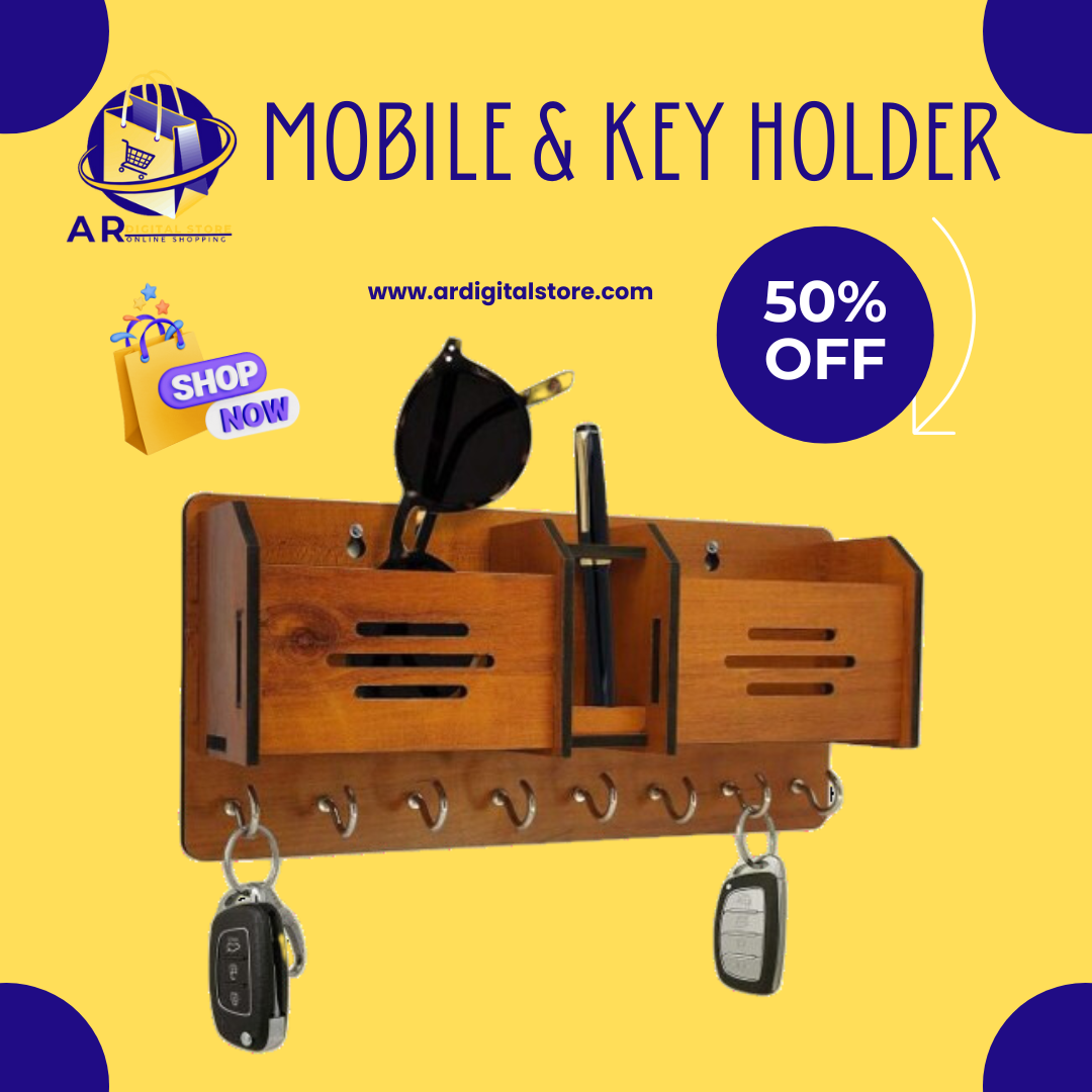 "Handcrafted mobile stand and key organizer for home and office."