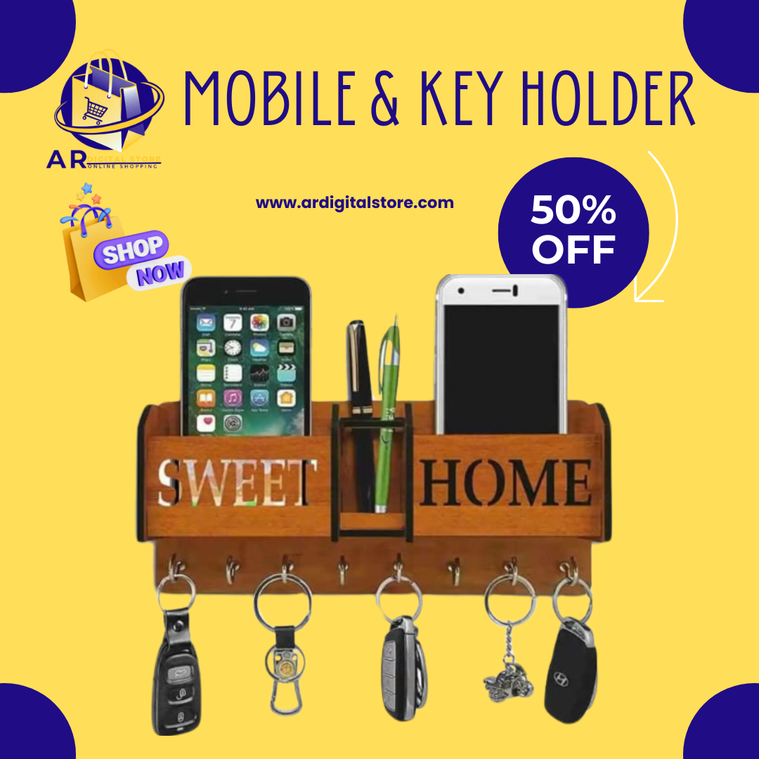 "Handcrafted mobile stand and key organizer for home and office."